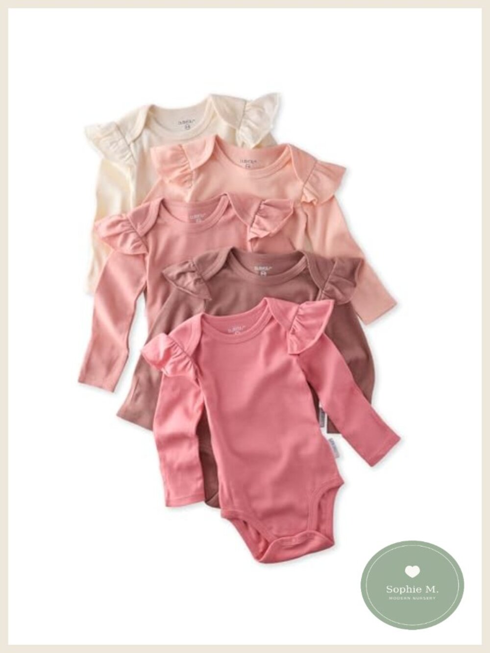 5-Pack 100% Organic Cotton Long Sleeve Ruffle Shoulder Bodysuits